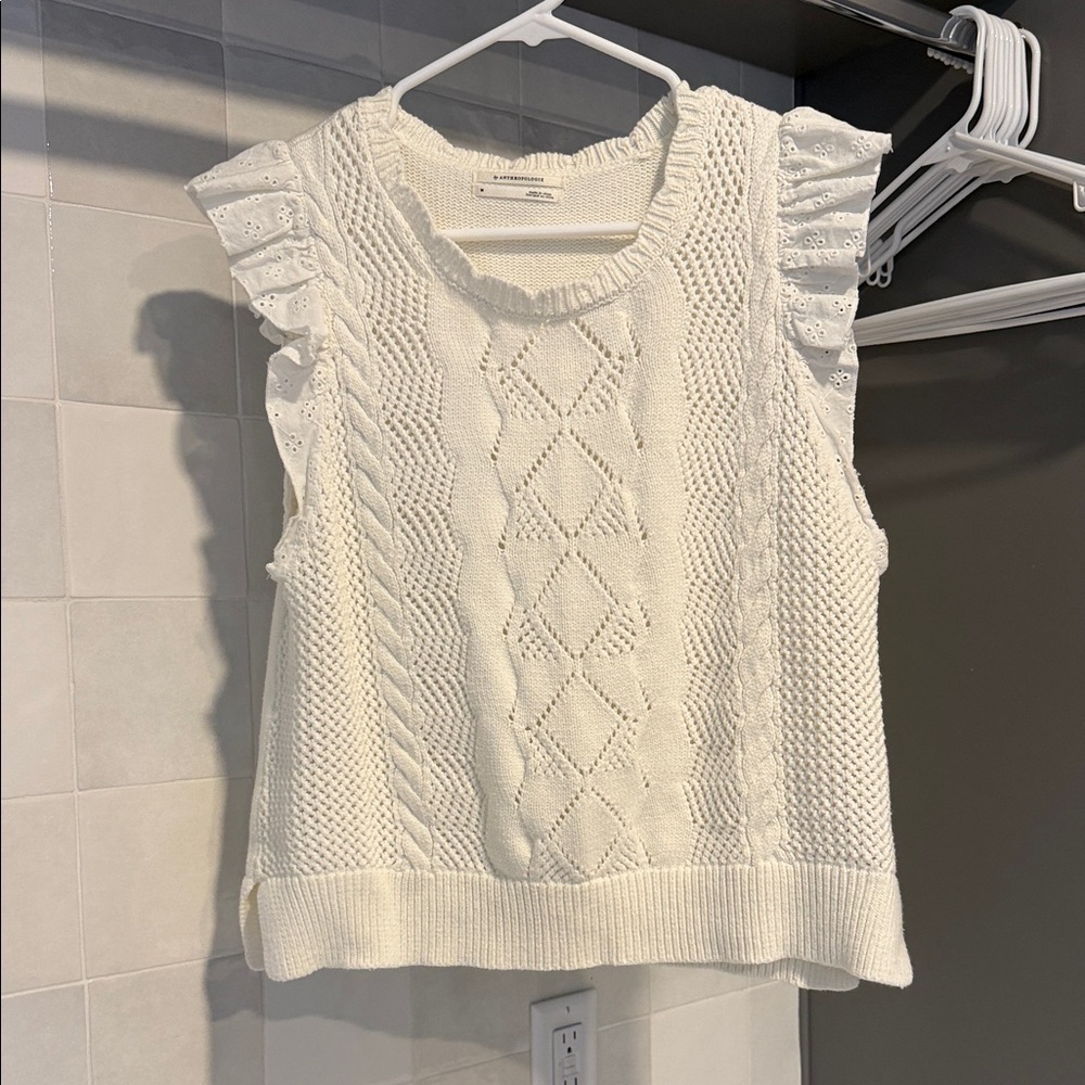 Anthropologie White Knit Tank Top